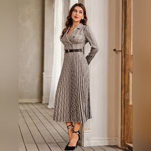 Shein modely plaid print belted dress